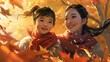 © Farid - Happy Asian mother and daughter having fun outdoor - Chinese family people spending time together outside - Love, relationship and parenthood lifestyle concept .