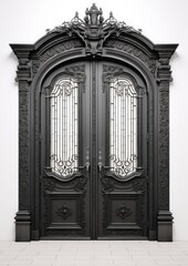 Wall Mural - Front the door vintage black color style isolated architecture building housing.