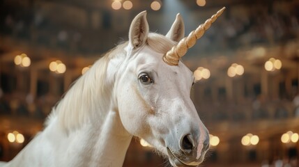 Poster - Magical white unicorn with golden horn