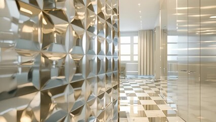 Wall Mural - a closer look at the mirrored closet door reveals a mesmerizing checkerboard pattern created by the 