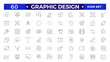 © artshuvo - Set of outline icons of graphic design. Simple linear icons in a modern style flat, Creative Process. Graphic design, creative package, stationary, software.Minimal Graphic Design related icon set.