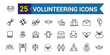 © Rubbble - Volunteering icons set. Outline set of volunteering icons for ui design. Outline icon collection. Editable stroke.