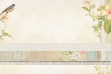 Wall Mural - Adhesive tape is stuck on tropical ephemera collage backgrounds pattern flower.