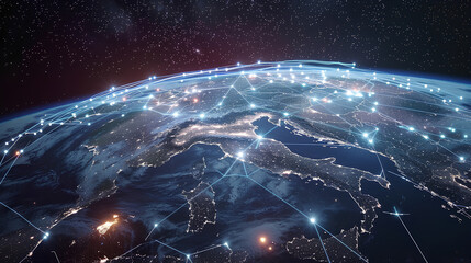 Wall Mural - communication technology for internet business. global world network and telecommunication on earth 
