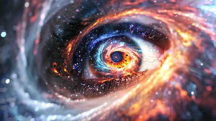 Wall Mural - cosmic eye in galaxies swirls, spiritual stardust cosmic energy universe fantasy vision effect on wh