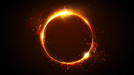 Glowing fire circle ring on black background vector illustration with red and yellow light flare