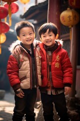 Wall Mural - Chinese kids portrait festival jacket.