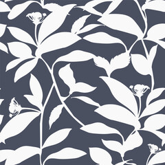Wall Mural - Leaves Seamless Pattern. Abstract Lines Leaves Background. Floral Wallpaper. Botanical Design for Prints, Surface, Home Decoration, Fabric. Vector Illustration.	