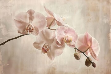 Wall Mural - Pink orchid flowers painting blossom plant.