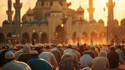 Muslim Praying Together in Mosque