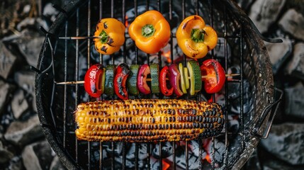 Wall Mural - A variety of colorful bell peppers and chili peppers are sizzling on the grill, ready to be used as ingredients in a delicious recipe. These natural foods add flavor and nutrition to any cuisine AIG50