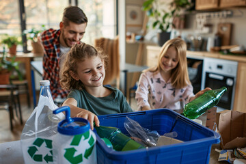 family recycling at home separating waste environmental