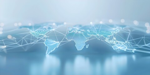 Poster - Digital world map on light blue background symbolizing global network connectivity. Concept World map, Digital connectivity, Global network, Technology, Light blue background