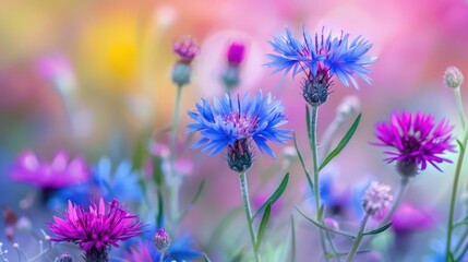 Canvas Print - Close up of Centaurea jacea in a blossoming summer meadow