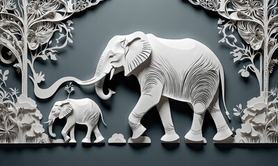 Wall Mural - Fantasy Illustration of a wild elephant. Digital art style wallpaper background.