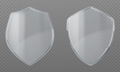 Wall Mural - 3d set of glass shields isolated on transparent background. vector realistic illustration of plastic