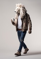 Canvas Print - Lion walking footwear jacket.