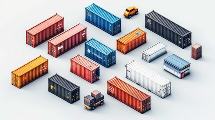 Wall Mural - A graphic showcasing an array of colorful shipping containers representing the diverse aspects of cargo logistics freight transportation and the global trade industry
