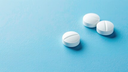 Wall Mural - Close up image of two white tablets on a blue background high quality medicine photo