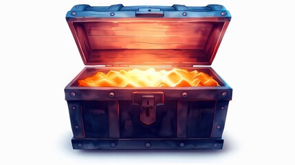 Glowing treasure chest filled with gold bars, symbolizing wealth and fortune. Beautifully lit, magical and ancient chest on white background.