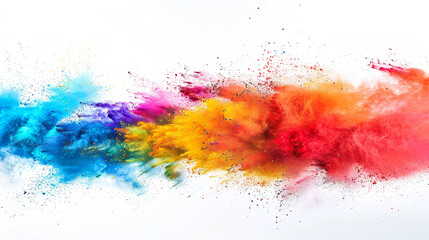 Wall Mural - Dynamic Explosion of Colorful Holi Powder Against White Backdrop  