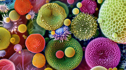 Wall Mural - Scientific Analysis. Pollen Particles Magnified by Electronic Microscopy