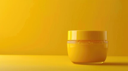 Wall Mural - Promoting beauty product in plastic container on yellow background Unbranded skincare jar mockup