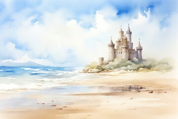 Wall Mural - Beach with sand castle painting architecture landscape.
