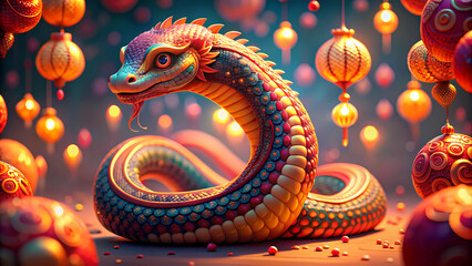 multicolored illustration of chinese dragon symbol new year.