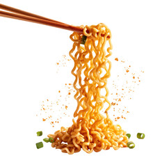 Chopsticks and noodles isolated on transparent white background, clipping path