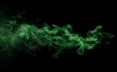 Wall Mural - The smoke magic effect is green, resulting in a cloudy haze with light on a black background.