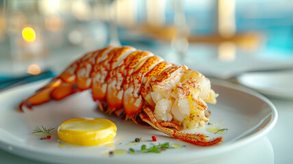 Wall Mural - Plated lobster tail with garnish and sauce.
