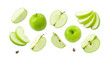 © NUM LPPHOTO - Green apple has water drop with slices collection isolated on white background. Clipping path.