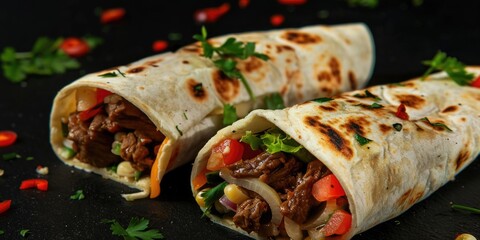 Sticker - Two wrapped burritos placed on a table, ready to be served