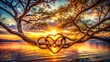 © Wanlop - A serene scenery of intertwined tree branches symbolizing strong bond and eternal love, set against a warm sunset with soft focus effect.