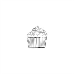 Canvas Print - line art illustration of delicious cupcake for icon or logo