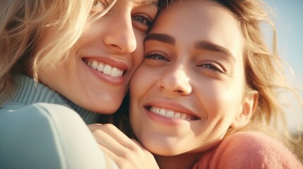 Two females embracing and showing affection