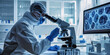 © lenblr - In a stateoftheart laboratory, a scientist in protective gear is meticulously analyzing samples using a microscope to conduct experiments