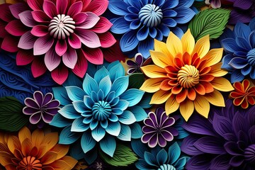 Wall Mural - coloful paper flower background, floral pattern