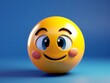 © azlani art - 3D yellow emoji with a blushing expression against an indigo backdrop.