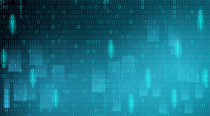 Abstract Technology Binary number code blue background for digital technology, big data, data visualization, and security.