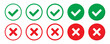 © Maksim - Right or wrong icons. Green tick and red cross checkmarks. Yes or no symbol, approved or rejected icon for user interface.