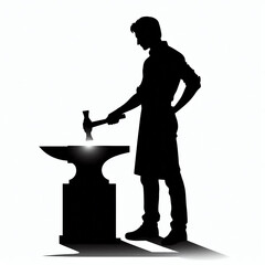 black silhouette of a man working in a forge