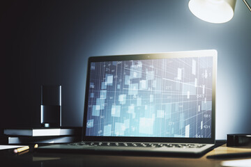 Wall Mural - abstract creative statistics data hologram on modern computer monitor, analytics and forecasting con