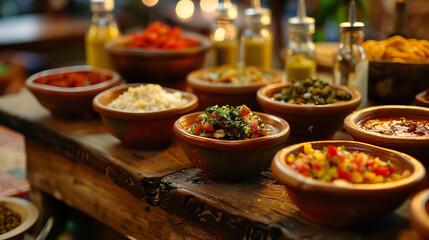 Poster - Rustic Mexican Cantina with an Array of Salsas and Condiments  