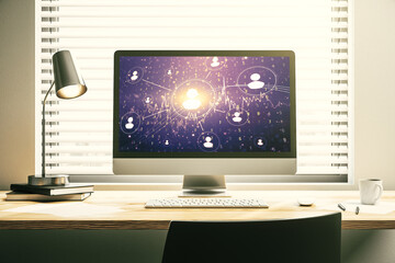 Wall Mural - modern computer screen with social network media concept. 3d rendering