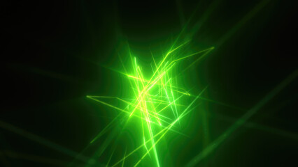 Wall Mural - Abstract bright green glowing background with flying neon star lines made of energy particles and light rays