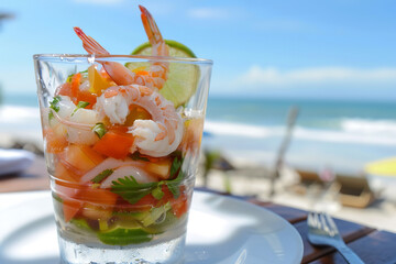 Wall Mural - Fresh Mexican Beachside Seafood with Ceviche and Cocktails  