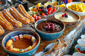 Wall Mural - Warm and Inviting Mexican Desserts with Churros and Flan  