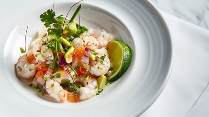 Sticker - Fresh Mexican Ceviche with Lime and Avocado - Minimalist Presentation  